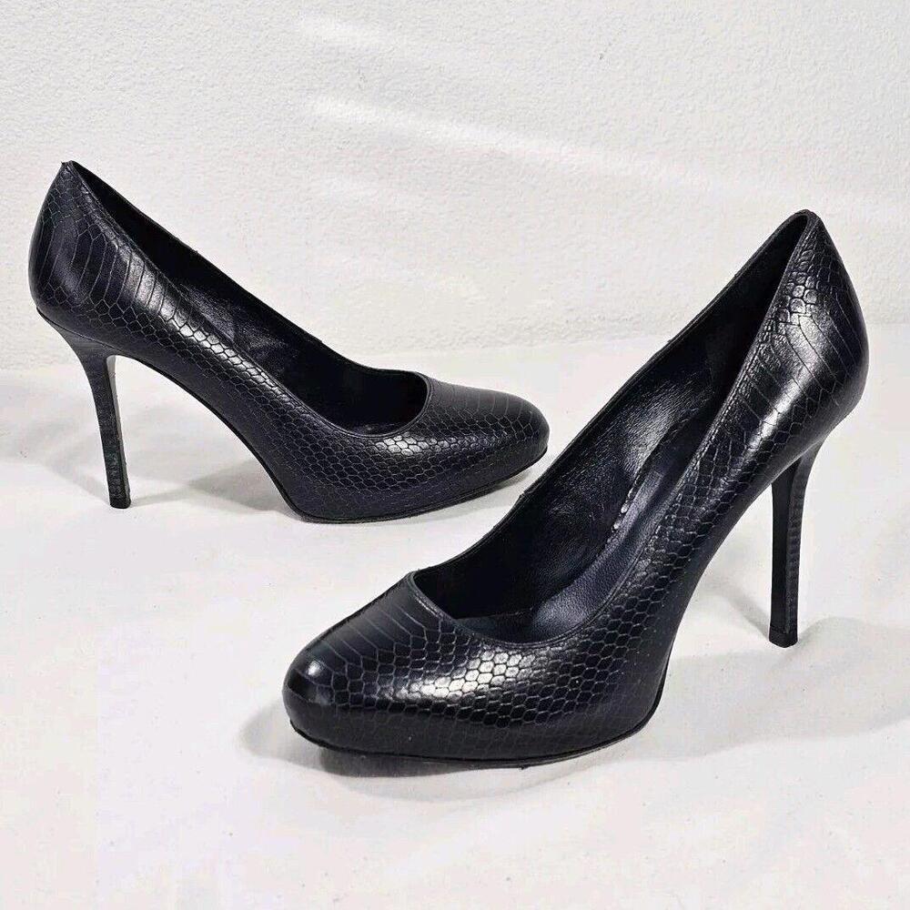 Tory Burch Black Snakeskin-Embossed Leather High Heel Pumps
